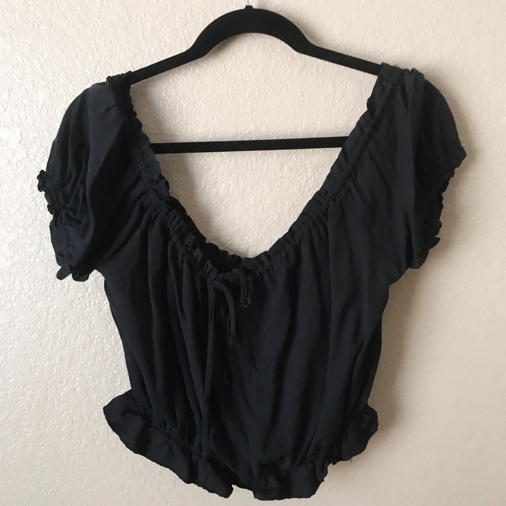 black crop top off the shoulder